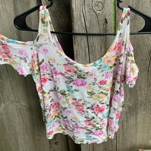 Floral cold shoulder shirt.